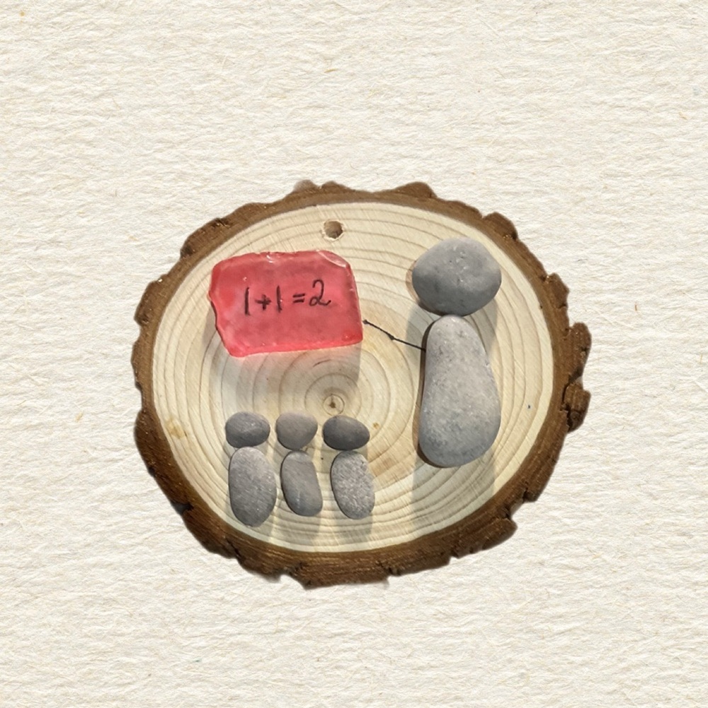 Unique Stone Art on Wood Slice teacher with class